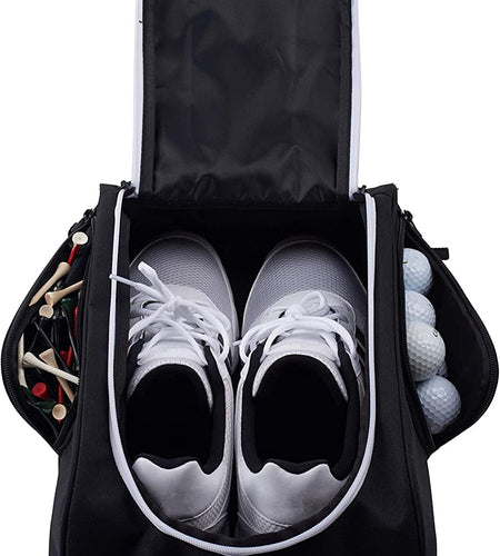Golf Shoe Bag - Zippered Shoe Carrier Bags with Ventilation & outside Pocket for Socks, Tees, Etc. Perfect Storage (Black)