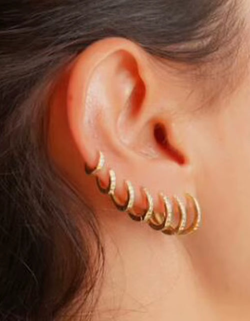 Load image into Gallery viewer, 1Pair Stainless Steel Minimal Hoop Earrings Crystal Zirconia Small Huggie Thin Cartilage Earrings Helix Tragus Piercing Jewelry
