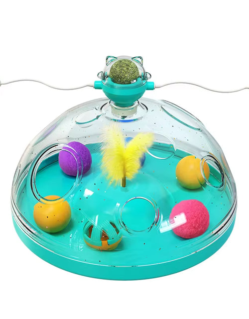 Load image into Gallery viewer, Cat Puzzle Toys Indoor for Kitten Interactive Games Spinning Track Balls &amp; Feather Teaser Toy Stimulation Brain Treasure Chest
