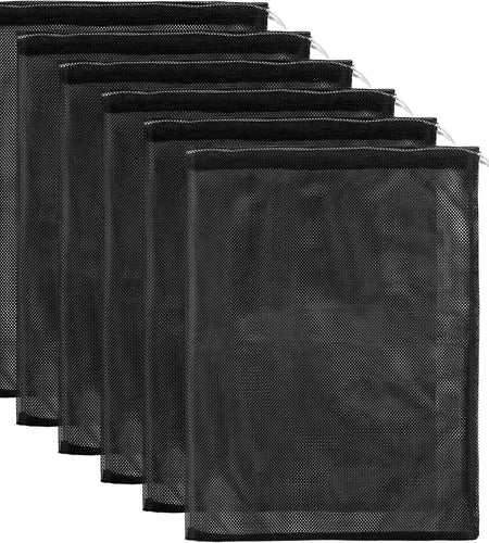 6 Pieces Mesh Stuff Sack, 11 X 15 Inch Durable Nylon Mesh Drawstring Laundry Bag for Rinsing Beach Toys, Seashell Collecting, Mesh Bags and Travel (Black)
