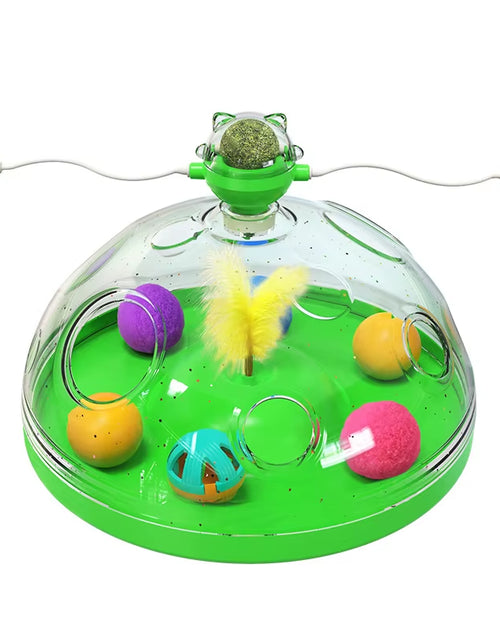 Load image into Gallery viewer, Cat Puzzle Toys Indoor for Kitten Interactive Games Spinning Track Balls &amp; Feather Teaser Toy Stimulation Brain Treasure Chest

