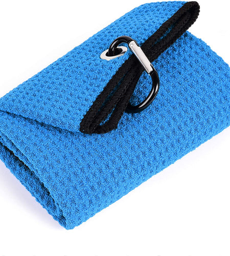 Tri-Fold Golf Towel | Premium Microfiber Fabric | Waffle Pattern | Heavy Duty Carabiner Clip | 14 Color Options
