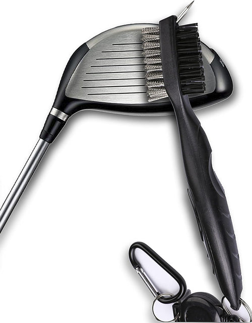 Load image into Gallery viewer, Golf Towels, Microfiber Waffle Pattern Tri-Fold Golf Towel - Brush Tool Kit with Club Groove Cleaner, with Clip Men Women Golf Gifts (Orange Towel+Black Brush)
