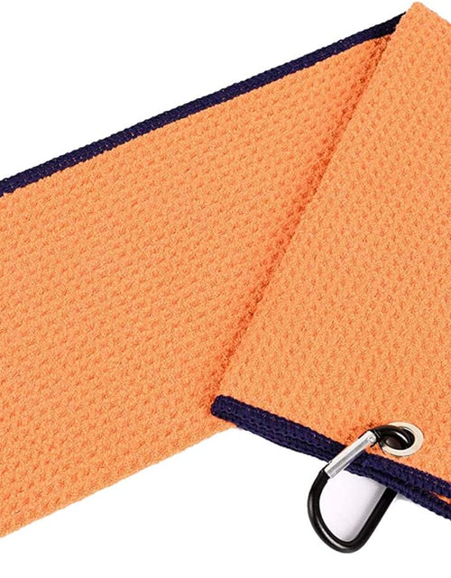 Load image into Gallery viewer, Golf Towels, Microfiber Waffle Pattern Tri-Fold Golf Towel - Brush Tool Kit with Club Groove Cleaner, with Clip Men Women Golf Gifts (Orange Towel+Black Brush)

