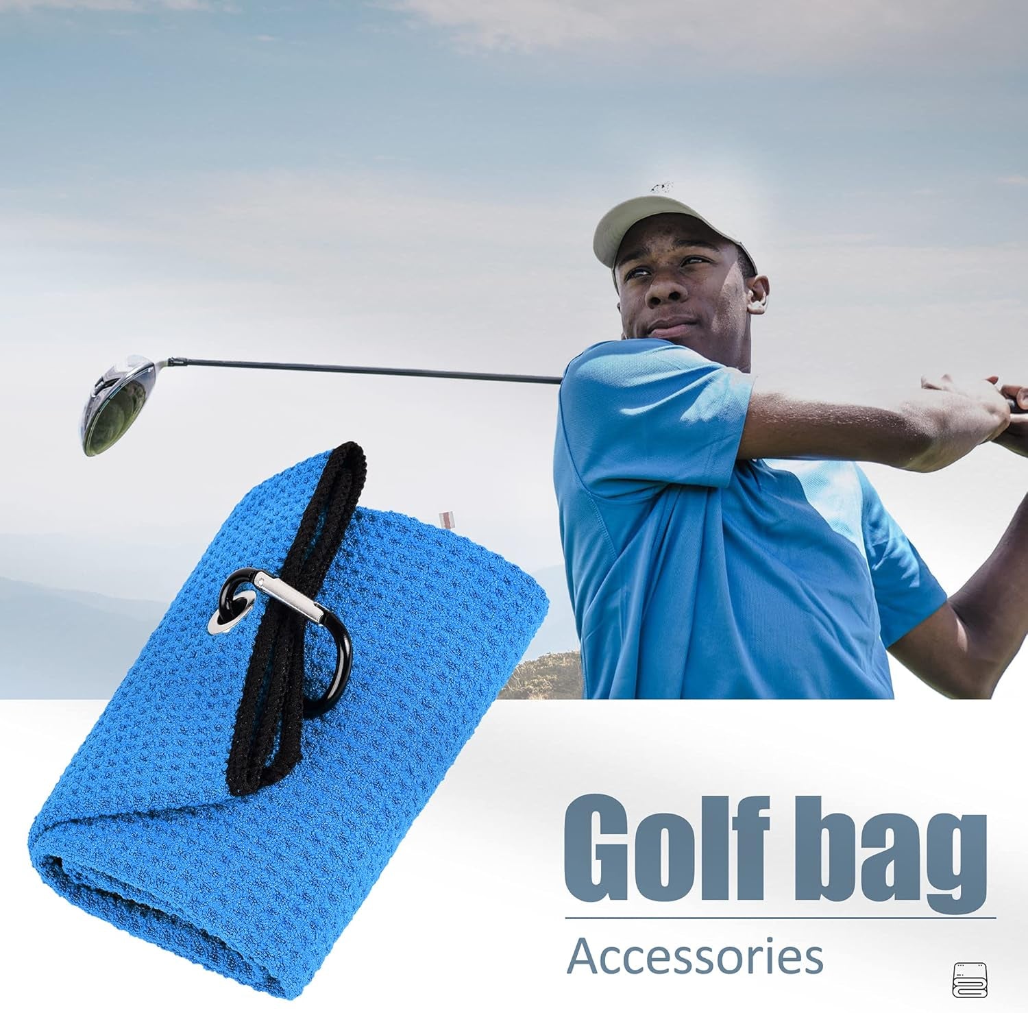 Tri-Fold Golf Towel | Premium Microfiber Fabric | Waffle Pattern | Heavy Duty Carabiner Clip | 14 Color Options