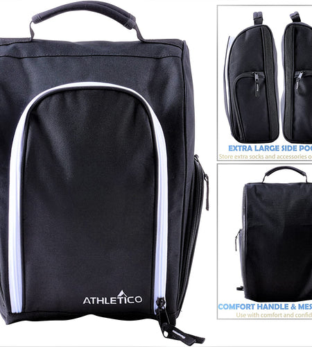 Golf Shoe Bag - Zippered Shoe Carrier Bags with Ventilation & outside Pocket for Socks, Tees, Etc. Perfect Storage (Black)