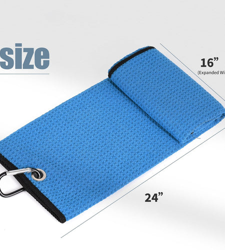 Tri-Fold Golf Towel | Premium Microfiber Fabric | Waffle Pattern | Heavy Duty Carabiner Clip | 14 Color Options