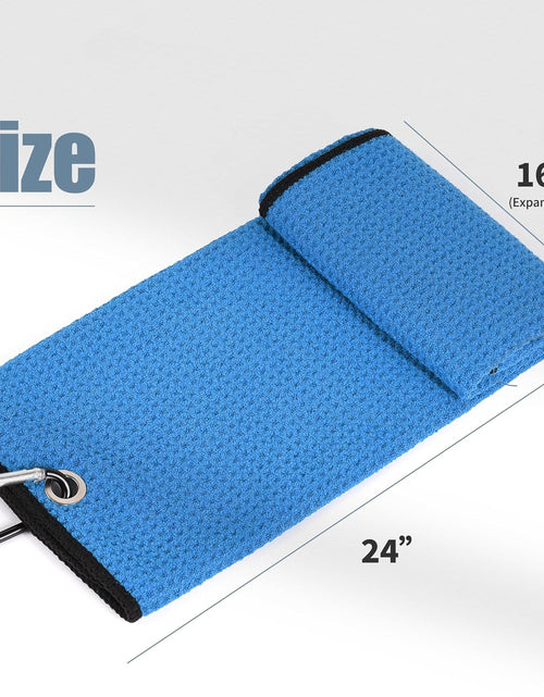 Load image into Gallery viewer, Tri-Fold Golf Towel | Premium Microfiber Fabric | Waffle Pattern | Heavy Duty Carabiner Clip | 14 Color Options
