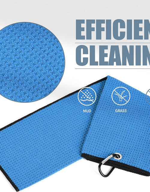Load image into Gallery viewer, Tri-Fold Golf Towel | Premium Microfiber Fabric | Waffle Pattern | Heavy Duty Carabiner Clip | 14 Color Options
