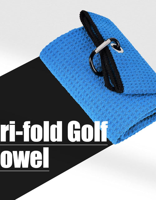 Load image into Gallery viewer, Tri-Fold Golf Towel | Premium Microfiber Fabric | Waffle Pattern | Heavy Duty Carabiner Clip | 14 Color Options
